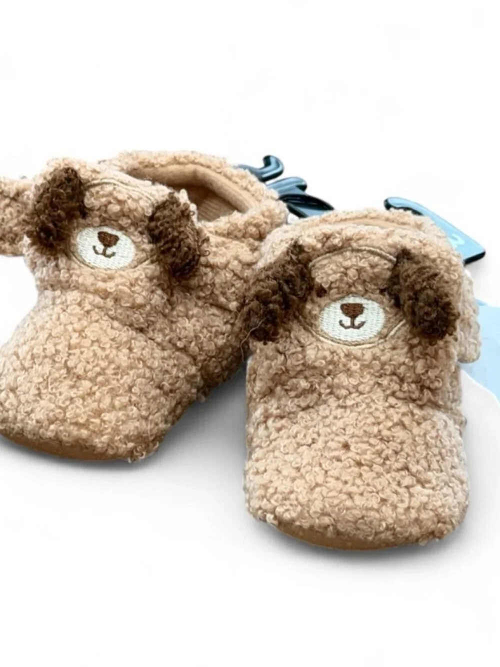 Brown Tan Bear Face Baby Slippers Size 3